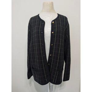 Liz Baker Women’s Plaid Cardigan Sweater sz XL Vintage inspired elegance